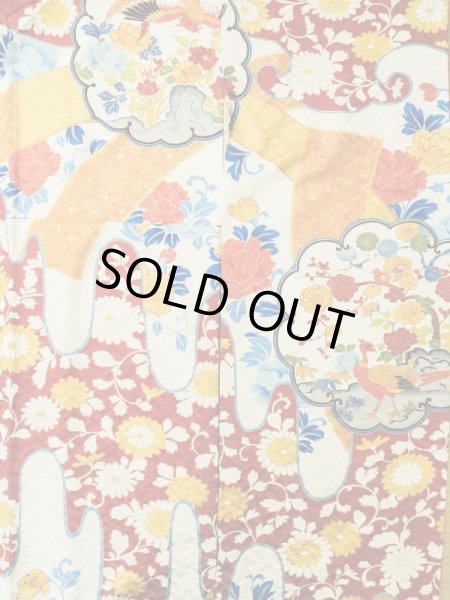 画像5: L0728F  振袖 女性用着物  シルク(正絹)   オフ ホワイト, 桜 【中古】 【USED】 【リサイクル】 ★★★☆☆ (5)