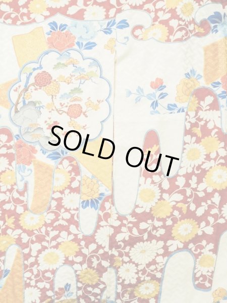 画像6: L0728F  振袖 女性用着物  シルク(正絹)   オフ ホワイト, 桜 【中古】 【USED】 【リサイクル】 ★★★☆☆ (6)