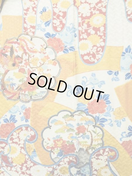 画像7: L0728F  振袖 女性用着物  シルク(正絹)   オフ ホワイト, 桜 【中古】 【USED】 【リサイクル】 ★★★☆☆ (7)