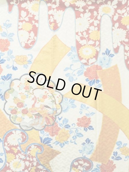 画像8: L0728F  振袖 女性用着物  シルク(正絹)   オフ ホワイト, 桜 【中古】 【USED】 【リサイクル】 ★★★☆☆ (8)