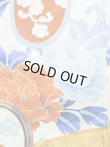 画像11: L0728F  振袖 女性用着物  シルク(正絹)   オフ ホワイト, 桜 【中古】 【USED】 【リサイクル】 ★★★☆☆ (11)