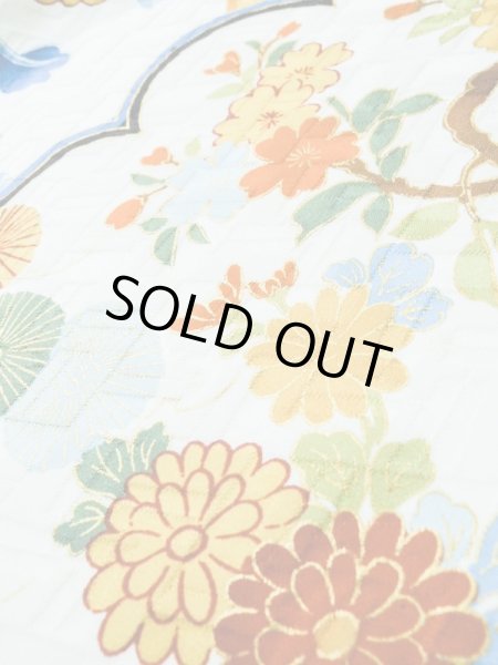 画像17: L0728F  振袖 女性用着物  シルク(正絹)   オフ ホワイト, 桜 【中古】 【USED】 【リサイクル】 ★★★☆☆ (17)