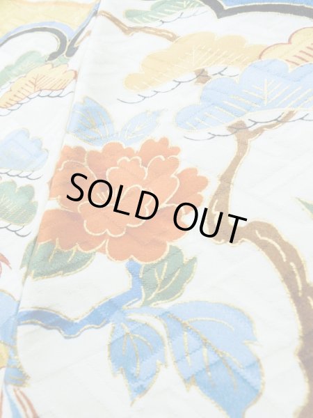 画像18: L0728F  振袖 女性用着物  シルク(正絹)   オフ ホワイト, 桜 【中古】 【USED】 【リサイクル】 ★★★☆☆ (18)