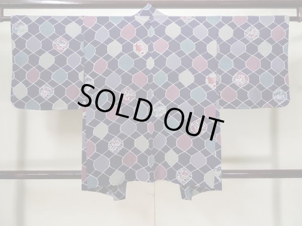 画像2: L0803D  羽織 女性用着物  シルク(正絹)   紺, 花 【中古】 【USED】 【リサイクル】 ★★☆☆☆ (2)