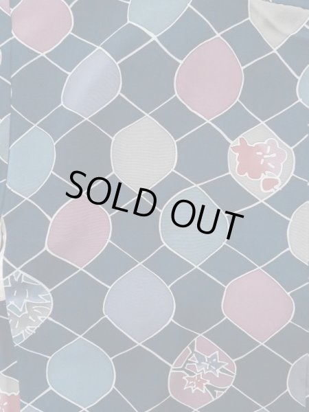 画像3: L0803D  羽織 女性用着物  シルク(正絹)   紺, 花 【中古】 【USED】 【リサイクル】 ★★☆☆☆ (3)