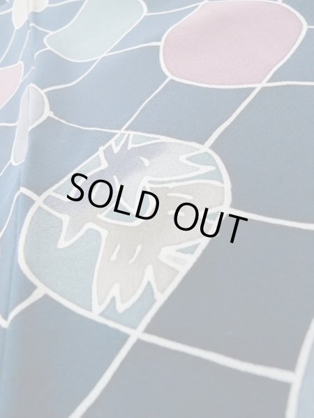 画像8: L0803D  羽織 女性用着物  シルク(正絹)   紺, 花 【中古】 【USED】 【リサイクル】 ★★☆☆☆ (8)