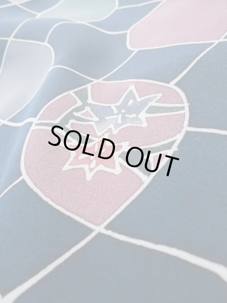 画像9: L0803D  羽織 女性用着物  シルク(正絹)   紺, 花 【中古】 【USED】 【リサイクル】 ★★☆☆☆ (9)