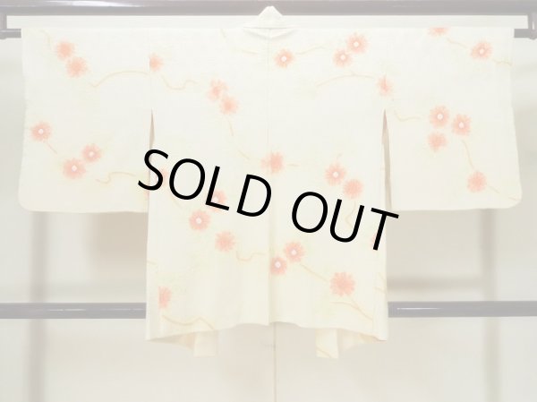 画像2: L0803J  羽織 女性用着物  シルク(正絹) 淡い 薄い 黄色, 花 【中古】 【USED】 【リサイクル】 ★★★☆☆ (2)