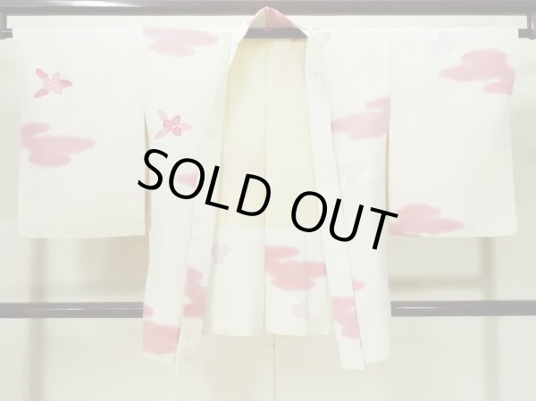 画像1: L0803K  羽織 女性用着物  シルク（正絹）   オフ　ホワイト, 花 【中古】 【USED】 【リサイクル】 ★★☆☆☆ (1)