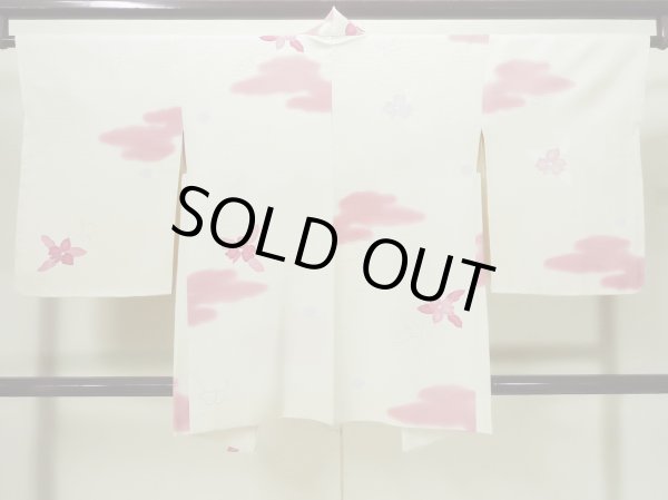 画像2: L0803K  羽織 女性用着物  シルク(正絹)   オフ ホワイト, 花 【中古】 【USED】 【リサイクル】 ★★☆☆☆ (2)