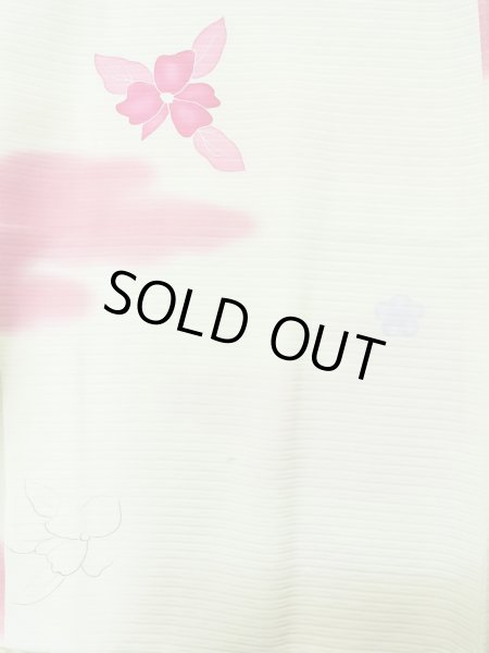 画像4: L0803K  羽織 女性用着物  シルク(正絹)   オフ ホワイト, 花 【中古】 【USED】 【リサイクル】 ★★☆☆☆ (4)