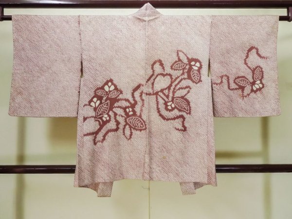 画像2: L0803P  羽織 女性用着物  シルク(正絹)   えんじ, 花 【中古】 【USED】 【リサイクル】 ★★☆☆☆ (2)
