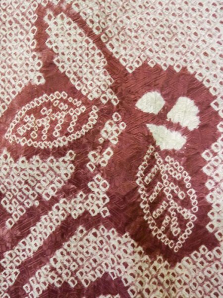 画像4: L0803P  羽織 女性用着物  シルク(正絹)   えんじ, 花 【中古】 【USED】 【リサイクル】 ★★☆☆☆ (4)