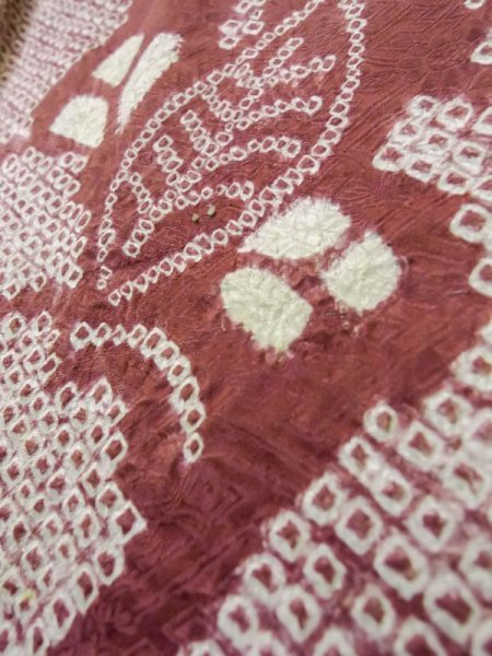 画像9: L0803P  羽織 女性用着物  シルク(正絹)   えんじ, 花 【中古】 【USED】 【リサイクル】 ★★☆☆☆ (9)