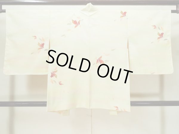 画像2: L0907B Mint  羽織 女性用着物  化繊 淡い 薄い 黄色, 葉 薄い【中古】 【USED】 【リサイクル】 ★★★★☆ (2)