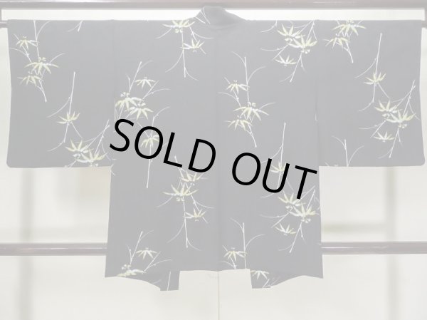 画像2: L0914A Mint  羽織 女性用着物  シルク(正絹)   黒, 笹 【中古】 【USED】 【リサイクル】 ★★★★☆ (2)