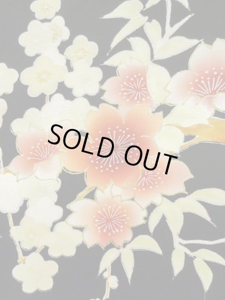 画像4: L0914B  羽織 女性用着物  シルク（正絹）   黒, 桜 【中古】 【USED】 【リサイクル】 ★★★★☆ (4)