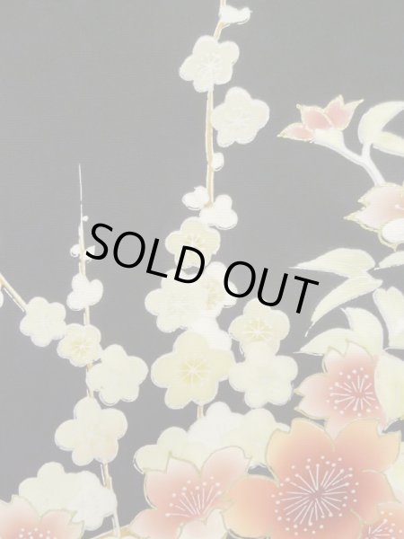 画像5: L0914B  羽織 女性用着物  シルク（正絹）   黒, 桜 【中古】 【USED】 【リサイクル】 ★★★★☆ (5)