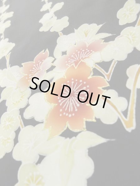 画像7: L0914B  羽織 女性用着物  シルク（正絹）   黒, 桜 【中古】 【USED】 【リサイクル】 ★★★★☆ (7)