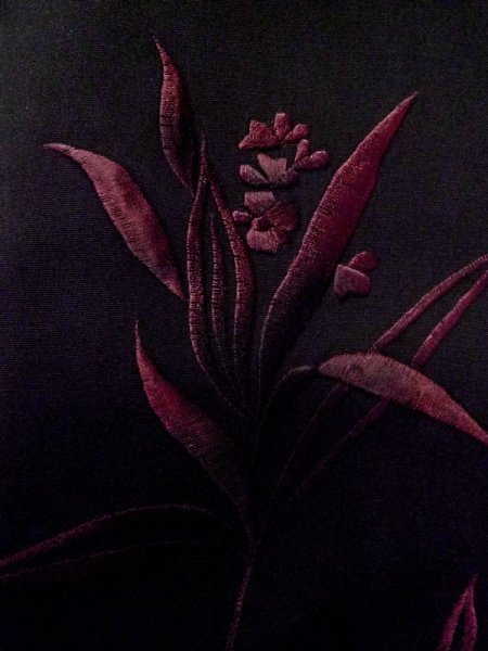 画像5: L0914O  羽織 女性用着物  化繊   黒, 花 【中古】 【USED】 【リサイクル】 ★★☆☆☆ (5)