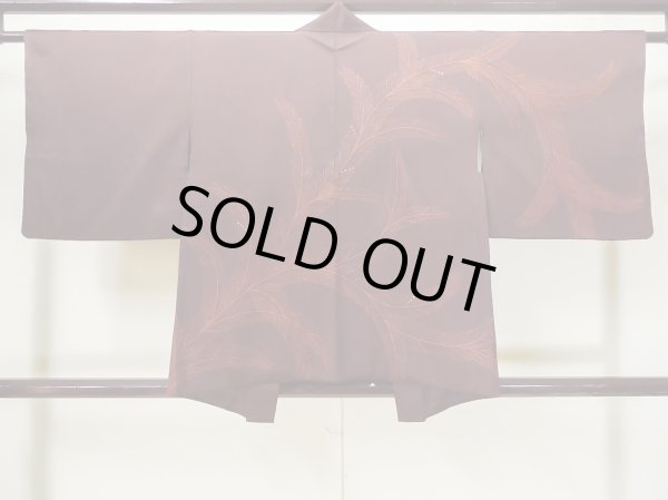 画像2: L0914P Mint  羽織 女性用着物  シルク（正絹）   えんじ, 葉 【中古】 【USED】 【リサイクル】 ★★★★☆ (2)