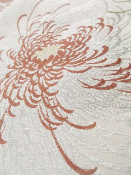 画像10: L0914T  羽織 女性用着物  シルク(正絹)   オフ ホワイト, 菊 【中古】 【USED】 【リサイクル】 ★★☆☆☆ (10)