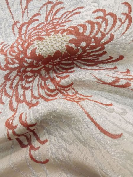 画像12: L0914T  羽織 女性用着物  シルク(正絹)   オフ ホワイト, 菊 【中古】 【USED】 【リサイクル】 ★★☆☆☆ (12)