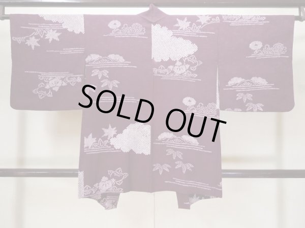 画像2: L0921G  羽織 女性用着物  シルク(正絹) 深い 赤み 紫色, 花 【中古】 【USED】 【リサイクル】 ★★☆☆☆ (2)