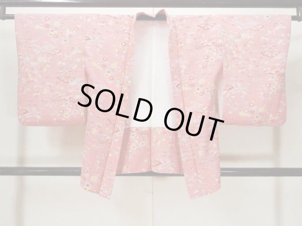 画像1: L0921J  羽織 女性用着物  化繊   桃色, 花 【中古】 【USED】 【リサイクル】 ★★★☆☆ (1)