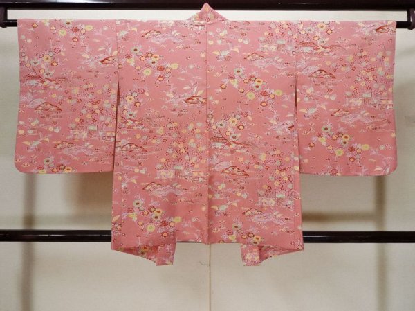 画像2: L0921J  羽織 女性用着物  化繊   桃色, 花 【中古】 【USED】 【リサイクル】 ★★★☆☆ (2)