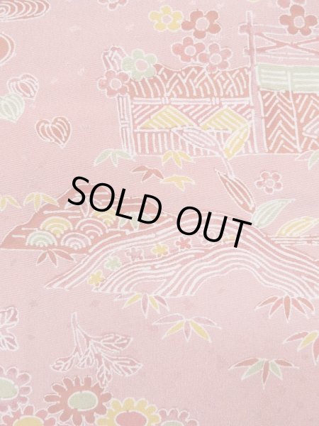 画像6: L0921J  羽織 女性用着物  化繊   桃色, 花 【中古】 【USED】 【リサイクル】 ★★★☆☆ (6)