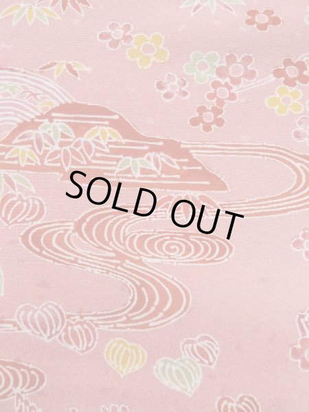 画像7: L0921J  羽織 女性用着物  化繊   桃色, 花 【中古】 【USED】 【リサイクル】 ★★★☆☆ (7)