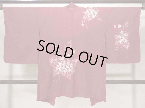 画像2: L0921M  羽織 女性用着物  シルク（正絹）   えんじ, 花 【中古】 【USED】 【リサイクル】 ★★★★☆ (2)