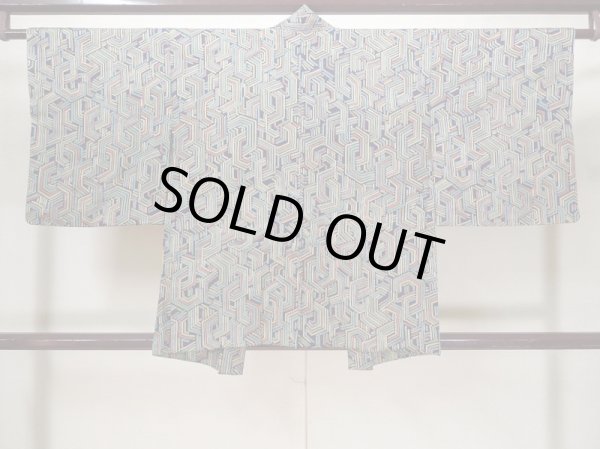 画像2: L0921N Mint  羽織 女性用着物  シルク(正絹)   藍, 幾何学模様 【中古】 【USED】 【リサイクル】 ★★★★☆ (2)