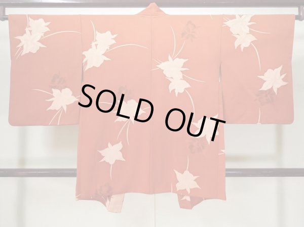 画像2: L0921U  羽織 女性用着物  シルク(正絹)   橙色, りんどう 【中古】 【USED】 【リサイクル】 ★★★☆☆ (2)