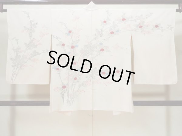 画像2: L0921V  羽織 女性用着物  シルク(正絹)   オフ ホワイト, 菊 【中古】 【USED】 【リサイクル】 ★★☆☆☆ (2)