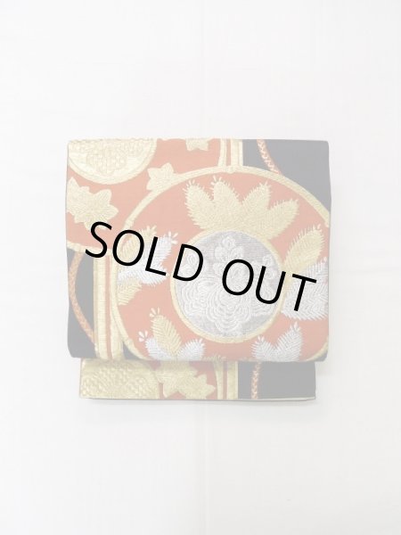 画像2: L0928A 袋帯 女性用着物 シルク(正絹)   黒 もみじ 【中古】 【USED】 【リサイクル】 ★★★★☆ (2)