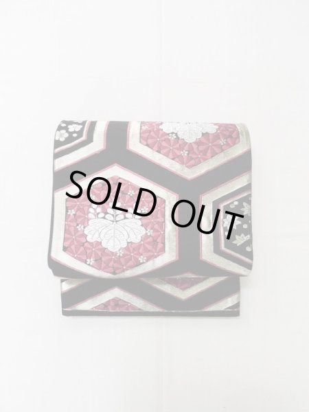 画像2: L0928B 袋帯 女性用着物 シルク（正絹）   黒 菊 【中古】 【USED】 【リサイクル】 ★★★★☆ (2)