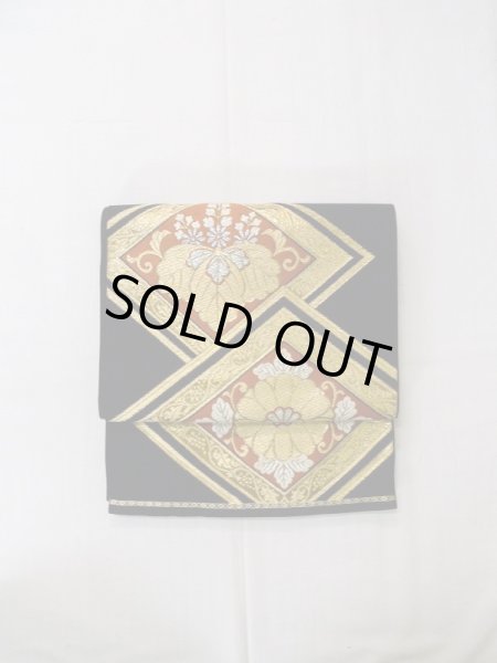 画像2: L0928J 袋帯 女性用着物 シルク（正絹）   黒 菊 【中古】 【USED】 【リサイクル】 ★★☆☆☆ (2)