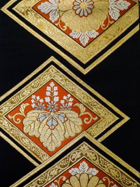 画像3: L0928J 袋帯 女性用着物 シルク(正絹)   黒 菊 【中古】 【USED】 【リサイクル】 ★★☆☆☆ (3)