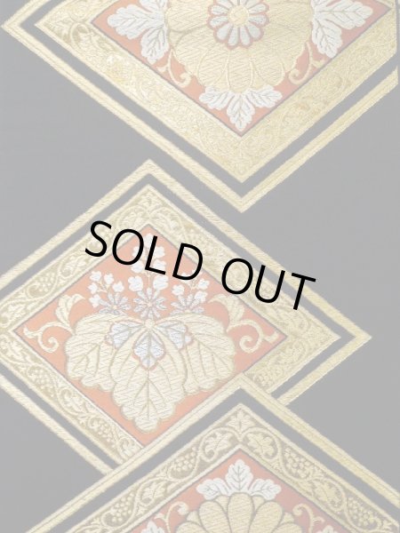 画像3: L0928J 袋帯 女性用着物 シルク（正絹）   黒 菊 【中古】 【USED】 【リサイクル】 ★★☆☆☆ (3)