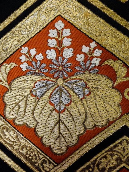 画像5: L0928J 袋帯 女性用着物 シルク(正絹)   黒 菊 【中古】 【USED】 【リサイクル】 ★★☆☆☆ (5)