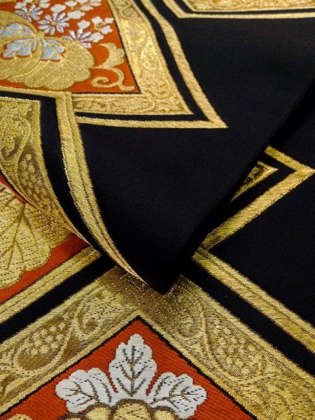 画像11: L0928J 袋帯 女性用着物 シルク(正絹)   黒 菊 【中古】 【USED】 【リサイクル】 ★★☆☆☆ (11)