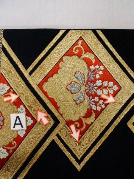 画像12: L0928J 袋帯 女性用着物 シルク(正絹)   黒 菊 【中古】 【USED】 【リサイクル】 ★★☆☆☆ (12)