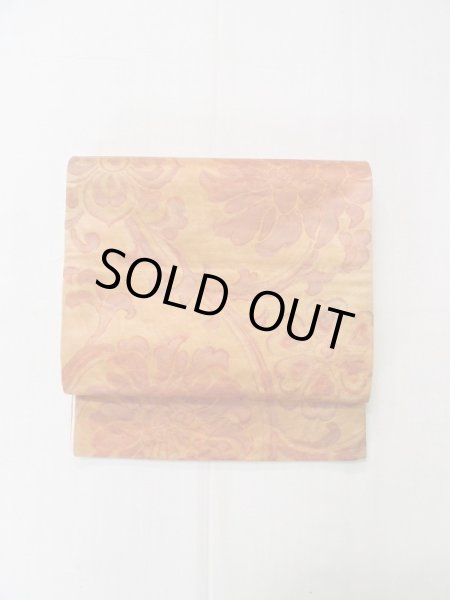 画像2: L0928K 袋帯 女性用着物 シルク（正絹）  淡い 橙色 唐花 【中古】 【USED】 【リサイクル】 ★★★☆☆ (2)