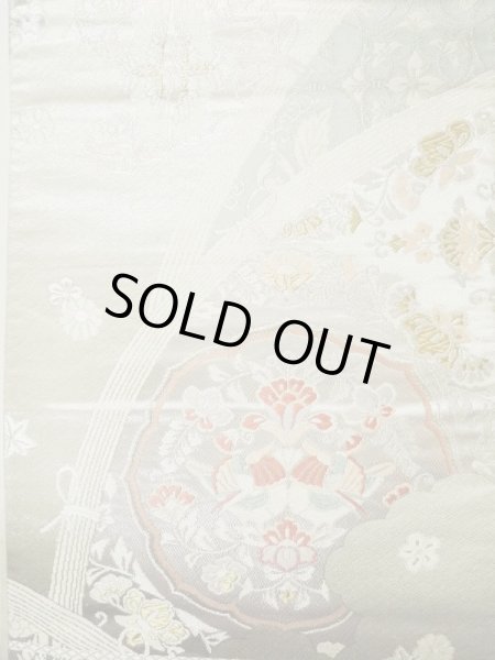 画像3: L0928M 袋帯 女性用着物 シルク（正絹）  光沢のある 銀色 鳥 【中古】 【USED】 【リサイクル】 ★★☆☆☆ (3)