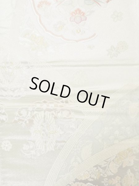 画像4: L0928M 袋帯 女性用着物 シルク（正絹）  光沢のある 銀色 鳥 【中古】 【USED】 【リサイクル】 ★★☆☆☆ (4)