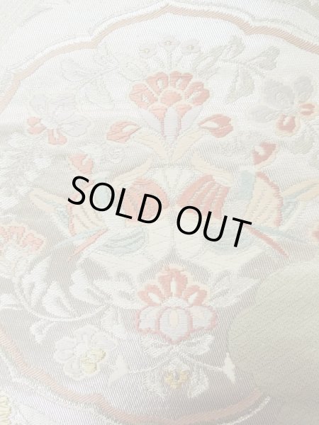 画像5: L0928M 袋帯 女性用着物 シルク（正絹）  光沢のある 銀色 鳥 【中古】 【USED】 【リサイクル】 ★★☆☆☆ (5)