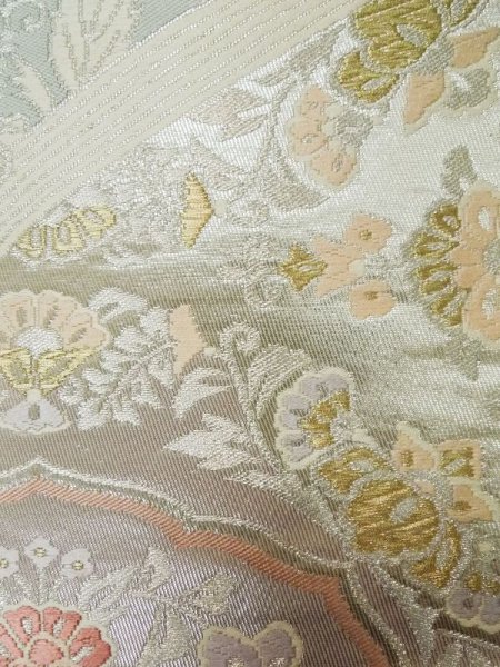画像6: L0928M 袋帯 女性用着物 シルク(正絹)  光沢のある 銀色 鳥 【中古】 【USED】 【リサイクル】 ★★☆☆☆ (6)