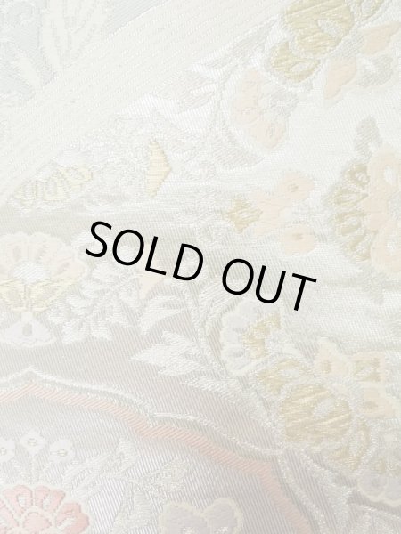 画像6: L0928M 袋帯 女性用着物 シルク（正絹）  光沢のある 銀色 鳥 【中古】 【USED】 【リサイクル】 ★★☆☆☆ (6)